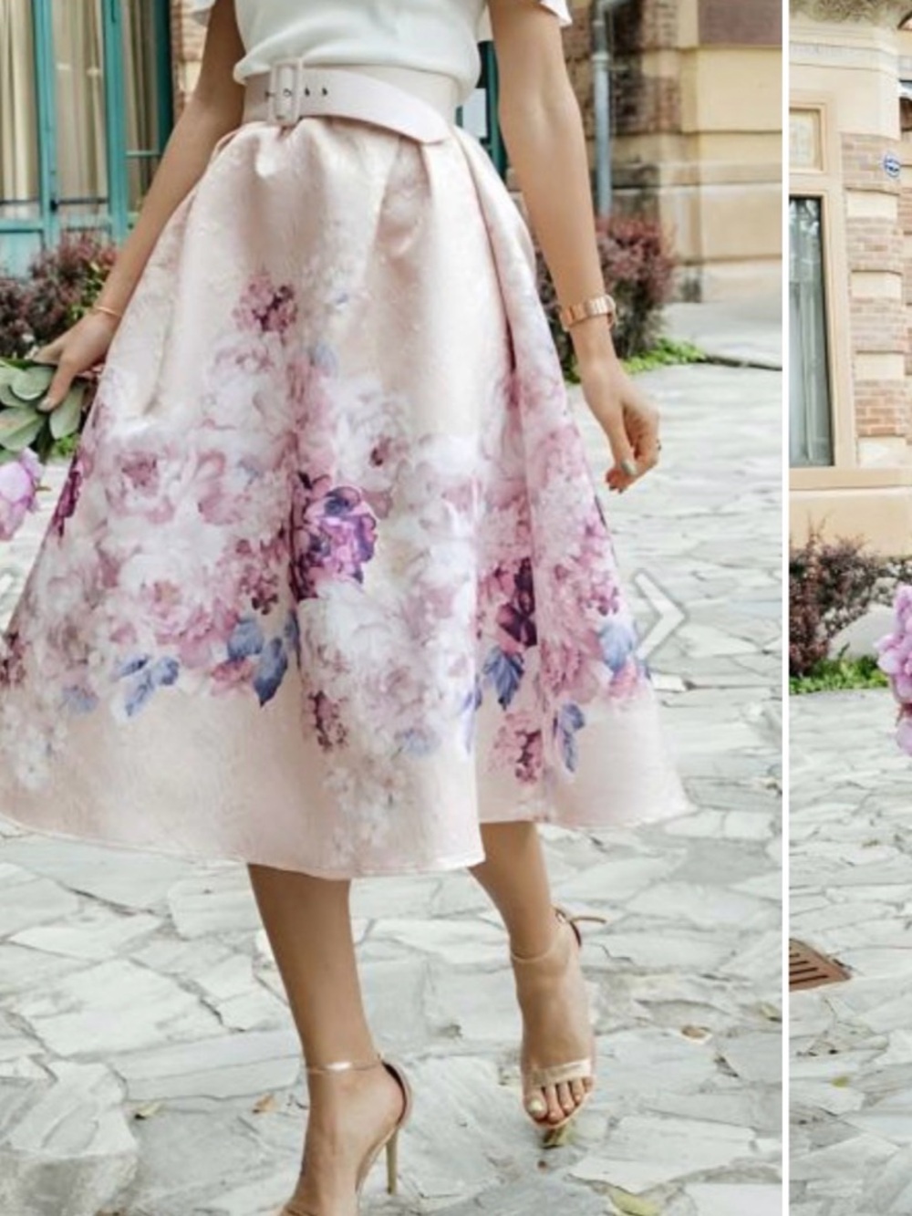 Chicwish Blush Pink Floral A-Line Midi Skirt - Picture 2 of 8